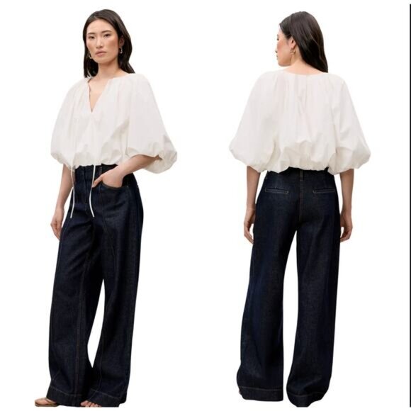 NEW Rebecca Taylor Puff Cuffs Short Sleeve Priya Bubble Top White Size: XS - Picture 8 of 8